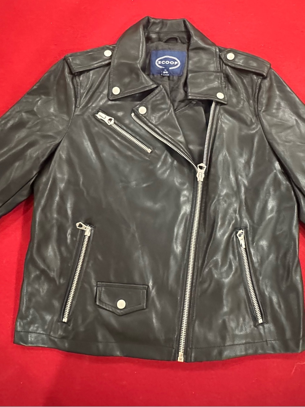 SCOOP Women's Black Faux Leather Moto Jacket Size M (8-10)